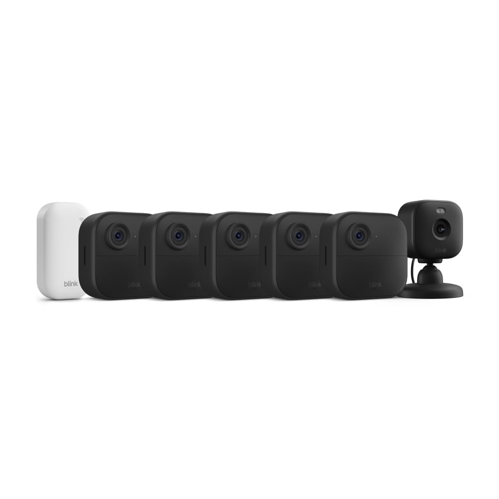 Blink Outdoor 4 + Mini 2 – Wireless smart security camera, two-year battery life, 1080p HD day and infrared night live view. Sync Module Core included – 1 camera system + Mini 2 (Black)
