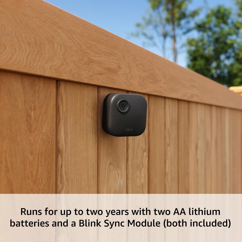 Blink Outdoor 4 + Mini 2 – Wireless smart security camera, two-year battery life, 1080p HD day and infrared night live view. Sync Module Core included – 1 camera system + Mini 2 (Black)
