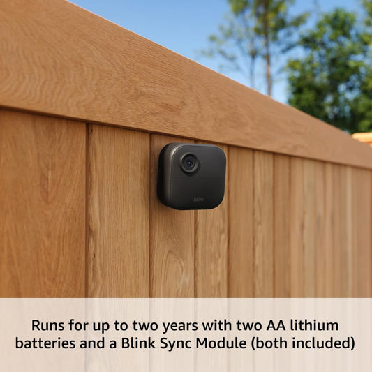 Blink Outdoor 4 + Mini 2 – Wireless smart security camera, two-year battery life, 1080p HD day and infrared night live view. Sync Module Core included – 1 camera system + Mini 2 (Black)