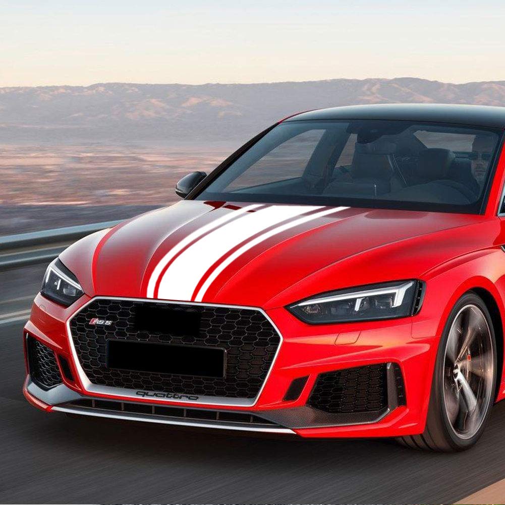 Leasinder 49"x 8.7" Car Hood Sticker Auto Racing Stripes Body Side Decal Hood Stripe Decal Vinyl Modified Decoration Accessories for Vehicles (A Red)