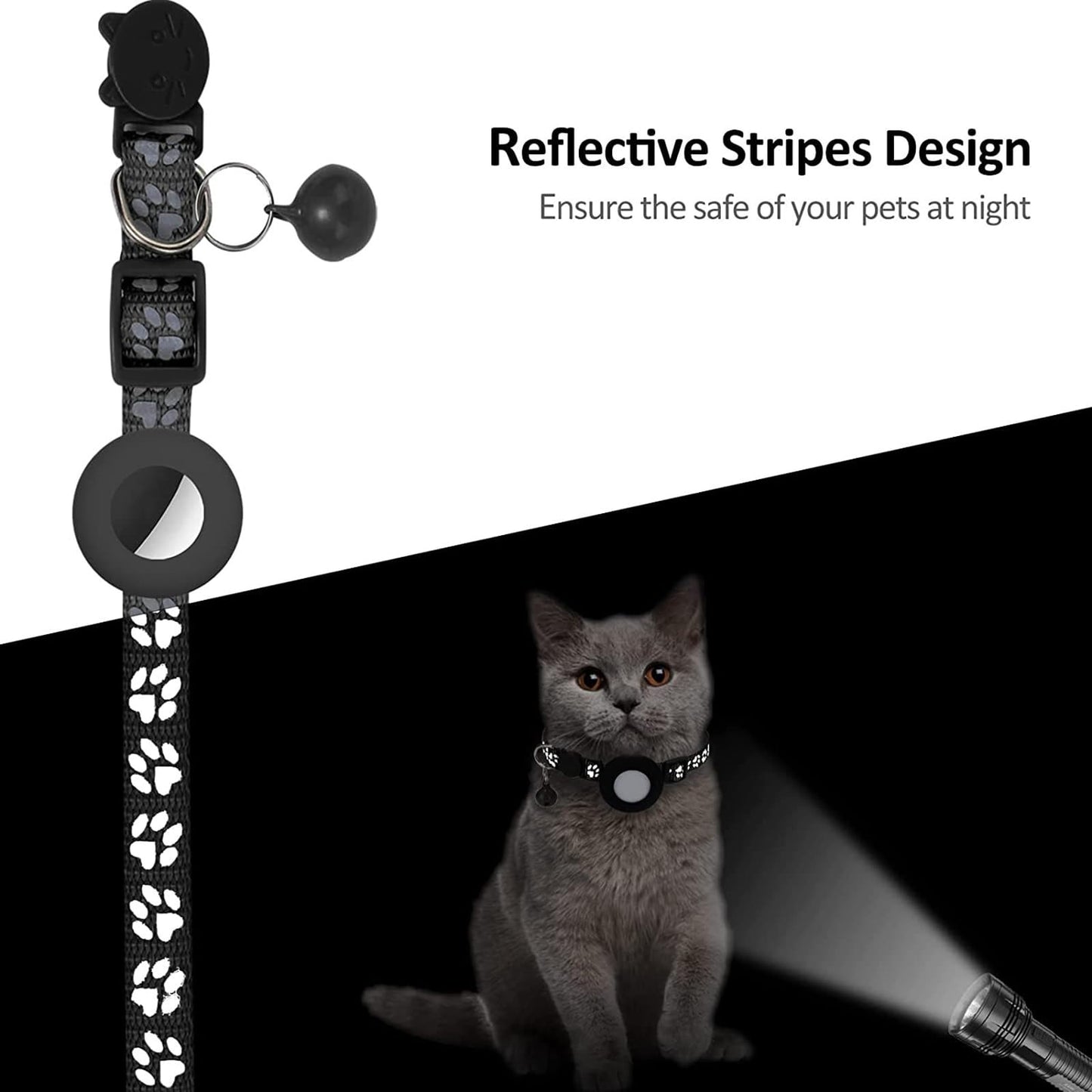 GPS Tracker for Cats, Mini GPS Pet Tracker with Collar, IP68 Waterproof Cat Trackers Collar,No Monthly Fee,Work with Apple Find My(iOS Only),Smart Trackers for Pets(Black)