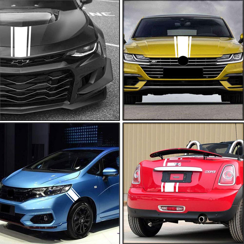 Leasinder 49"x 8.7" Car Hood Sticker Auto Racing Stripes Body Side Decal Hood Stripe Decal Vinyl Modified Decoration Accessories for Vehicles (A Red)