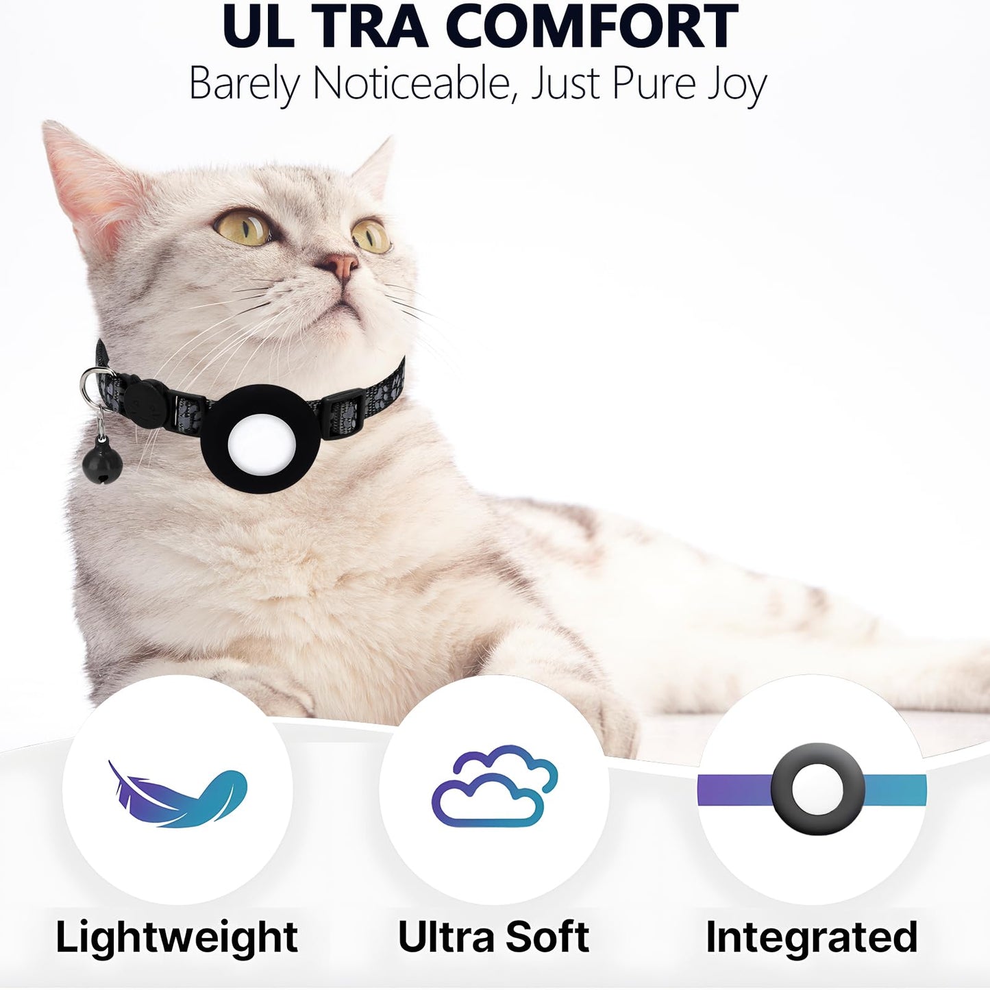 GPS Tracker for Cats, Mini GPS Pet Tracker with Collar, IP68 Waterproof Cat Trackers Collar,No Monthly Fee,Work with Apple Find My(iOS Only),Smart Trackers for Pets(Black)