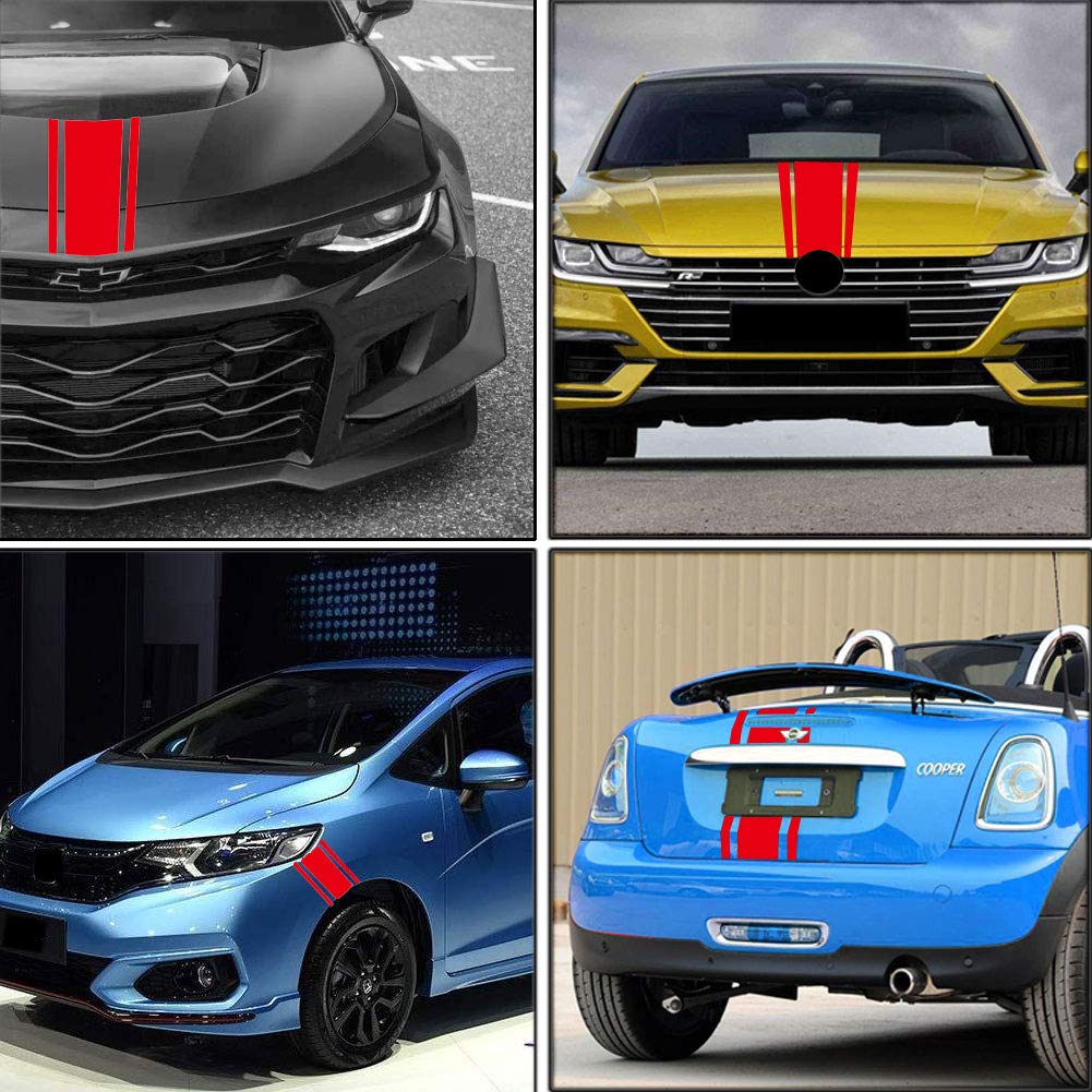 Leasinder 49"x 8.7" Car Hood Sticker Auto Racing Stripes Body Side Decal Hood Stripe Decal Vinyl Modified Decoration Accessories for Vehicles (A Red)