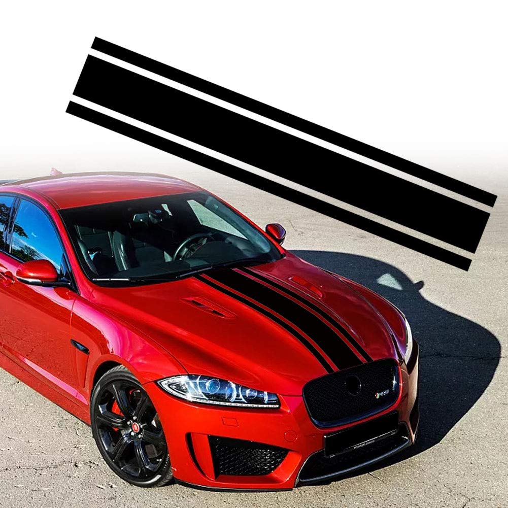 Leasinder 49"x 8.7" Car Hood Sticker Auto Racing Stripes Body Side Decal Hood Stripe Decal Vinyl Modified Decoration Accessories for Vehicles (A Red)