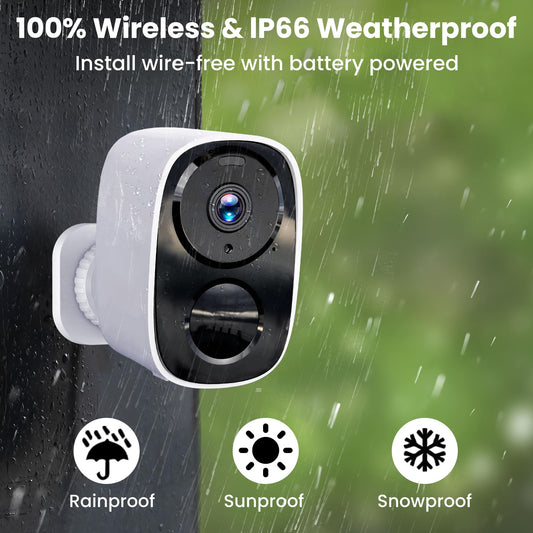 2025 Upgraded 2K Security Cameras Wireless Outdoor, Free Cloud Storage & Local SD Card Support, 1-6 Months Battery Life, Waterproof, 2-Way Talk, AI Motion Detection Spotlight Siren Alarm Camera