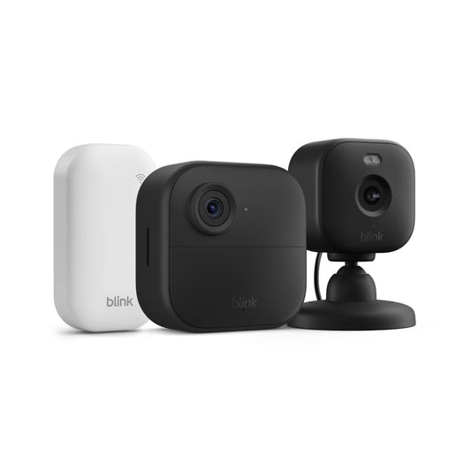 Blink Outdoor 4 + Mini 2 – Wireless smart security camera, two-year battery life, 1080p HD day and infrared night live view. Sync Module Core included – 1 camera system + Mini 2 (Black)