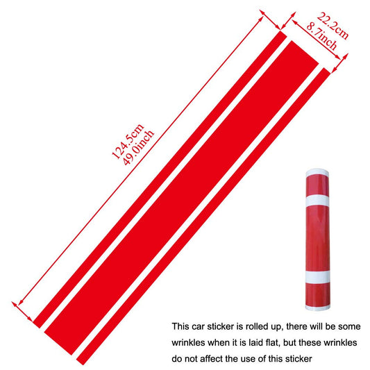 Leasinder 49"x 8.7" Car Hood Sticker Auto Racing Stripes Body Side Decal Hood Stripe Decal Vinyl Modified Decoration Accessories for Vehicles (A Red)